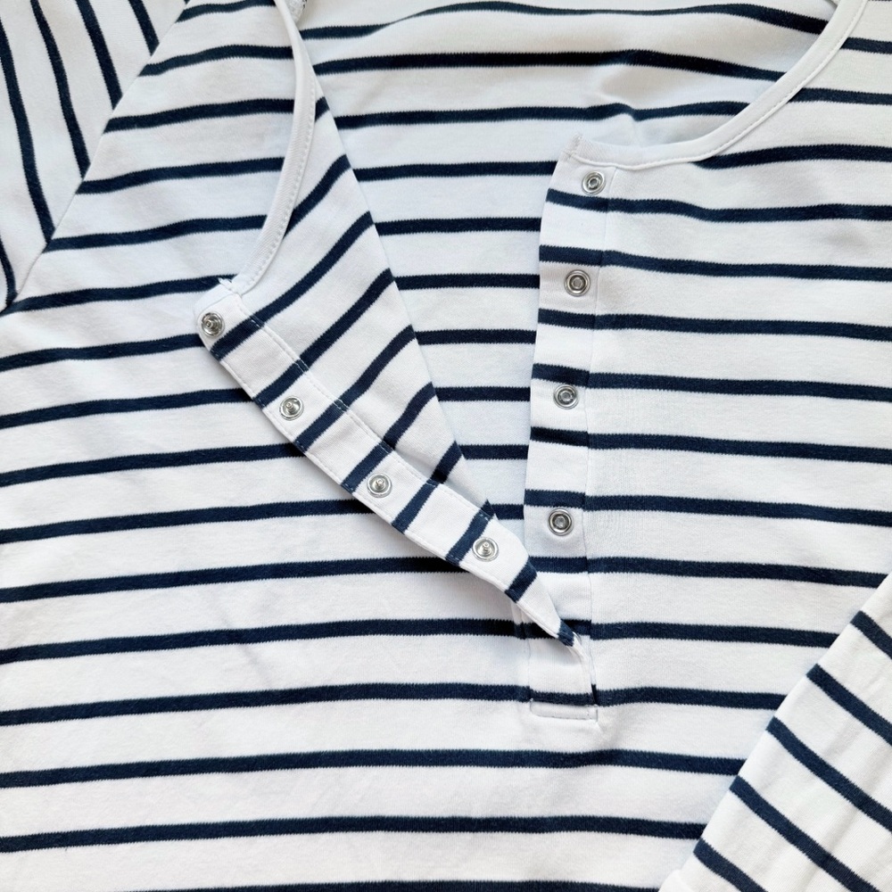 LAKE Pajamas Pima Cotton Navy Blue Striped Maternity Nursing Top Size M *flaws - Picture 4 of 10